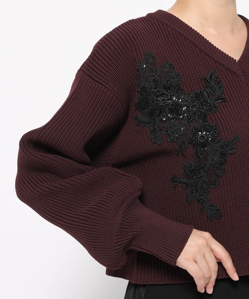 HARE（ハレ）の「レースパーツVネックニット(HARE)（ニット/セーター・レディース・ボルドー/ブラック・FREE）」の16枚目の写真