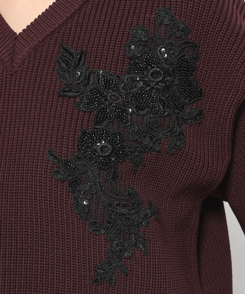HARE（ハレ）の「レースパーツVネックニット(HARE)（ニット/セーター・レディース・ボルドー/ブラック・FREE）」の12枚目の写真