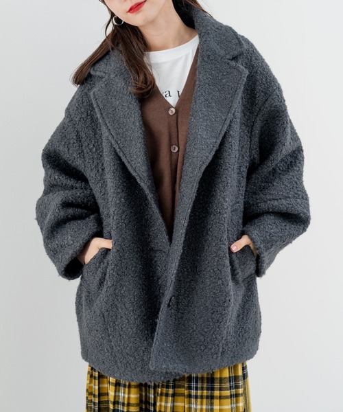 refinedworks（リファインドワークス）の「【refinedworks】軽くてしっかり暖かい シングルコート！（その他アウター・レディース・アイボリー/チャコールグレー・FREE）」の2枚目の写真