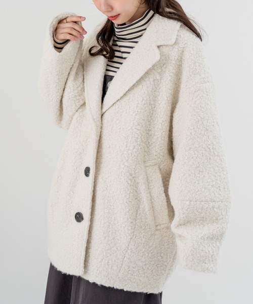 refinedworks（リファインドワークス）の「【refinedworks】軽くてしっかり暖かい シングルコート！（その他アウター・レディース・アイボリー/チャコールグレー・FREE）」の3枚目の写真