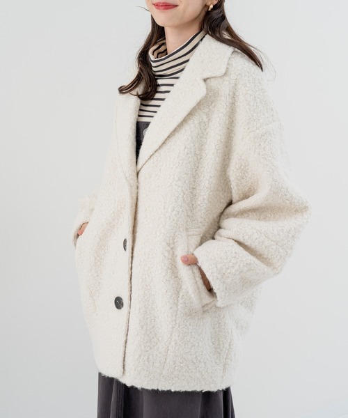 refinedworks（リファインドワークス）の「【refinedworks】軽くてしっかり暖かい シングルコート！（その他アウター・レディース・アイボリー/チャコールグレー・FREE）」の4枚目の写真