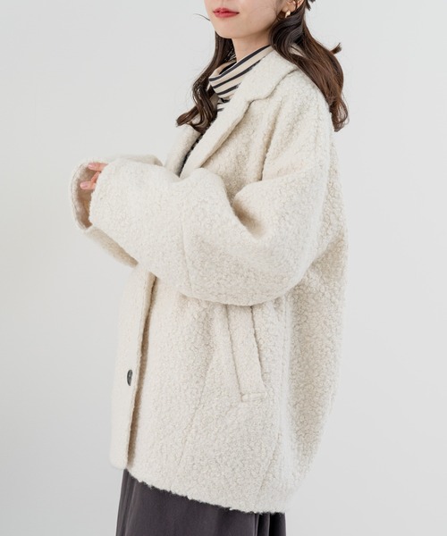 refinedworks（リファインドワークス）の「【refinedworks】軽くてしっかり暖かい シングルコート！（その他アウター・レディース・アイボリー/チャコールグレー・FREE）」の5枚目の写真