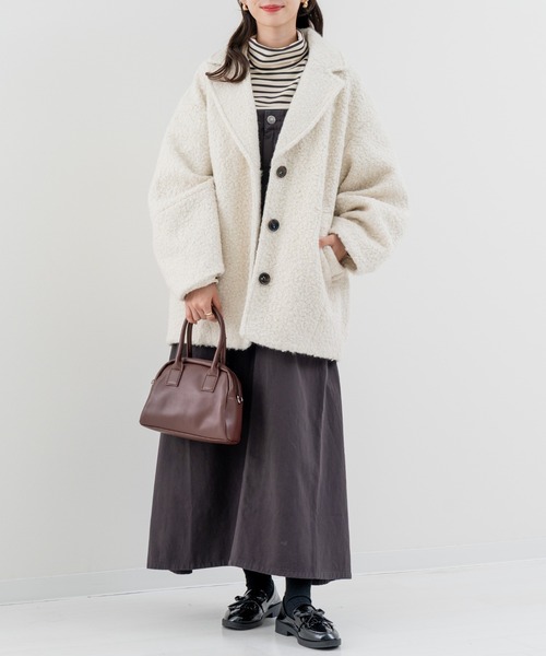 refinedworks（リファインドワークス）の「【refinedworks】軽くてしっかり暖かい シングルコート！（その他アウター・レディース・アイボリー/チャコールグレー・FREE）」の11枚目の写真