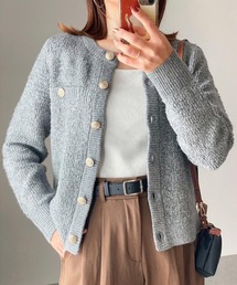 aquagarage（アクアガレージ）の「ループ編み金ボタンニットジャケット（ノーカラージャケット）」