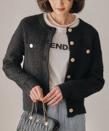 aquagarage(アクアガレージ)のループ編み金ボタンニットジャケット(ノーカラージャケット)