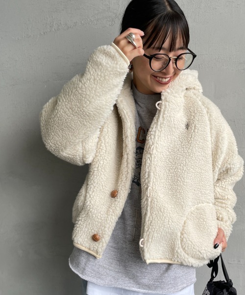 GYMPHLEX/ジムフレックス] ショート丈 ボアフードパーカー（ブルゾン