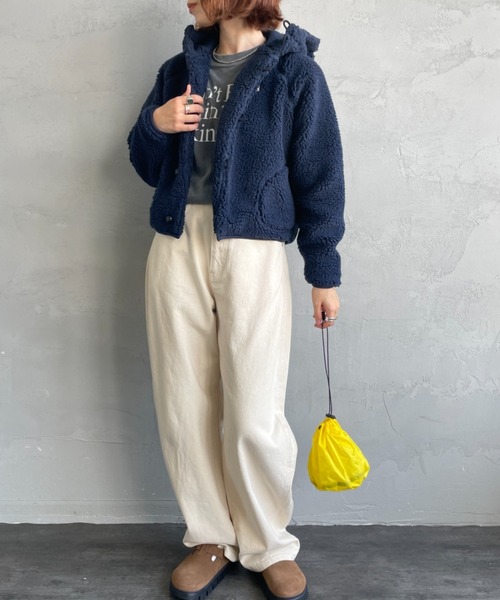 GYMPHLEX（ジムフレックス）の「[GYMPHLEX/ジムフレックス] ショート丈 ボアフードパーカー（ブルゾン・レディース・グレー/オフホワイト/ネイビー・14）」の7枚目の写真