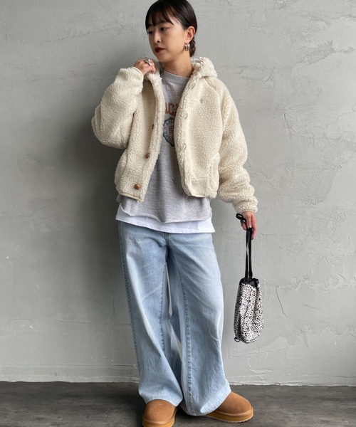 GYMPHLEX（ジムフレックス）の「[GYMPHLEX/ジムフレックス] ショート丈 ボアフードパーカー（ブルゾン・レディース・グレー/オフホワイト/ネイビー・14）」の13枚目の写真