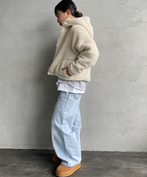 GYMPHLEX（ジムフレックス）の「[GYMPHLEX/ジムフレックス] ショート丈 ボアフードパーカー（ブルゾン・レディース・グレー/オフホワイト/ネイビー・14）」の14枚目の写真