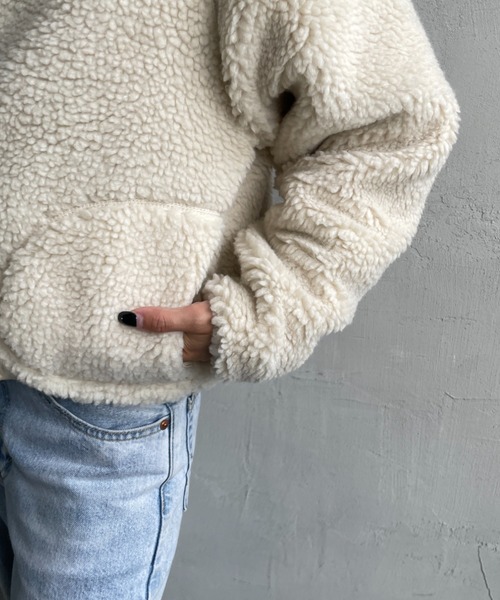 GYMPHLEX（ジムフレックス）の「[GYMPHLEX/ジムフレックス] ショート丈 ボアフードパーカー（ブルゾン・レディース・グレー/オフホワイト/ネイビー・14）」の20枚目の写真