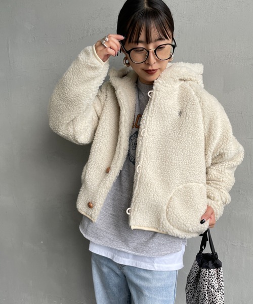 GYMPHLEX（ジムフレックス）の「[GYMPHLEX/ジムフレックス] ショート丈 ボアフードパーカー（ブルゾン・レディース・グレー/オフホワイト/ネイビー・14）」の9枚目の写真