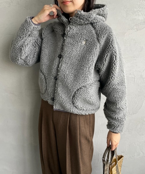 GYMPHLEX（ジムフレックス）の「[GYMPHLEX/ジムフレックス] ショート丈 ボアフードパーカー（ブルゾン・レディース・グレー/オフホワイト/ネイビー・14）」の22枚目の写真