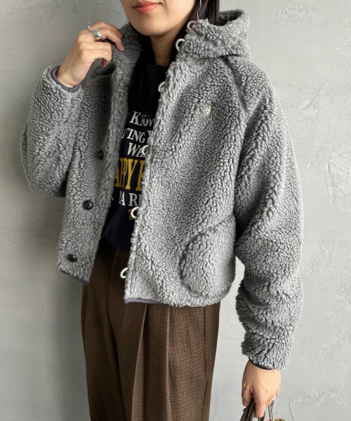 GYMPHLEX（ジムフレックス）の「[GYMPHLEX/ジムフレックス] ショート丈 ボアフードパーカー（ブルゾン・レディース・グレー/オフホワイト/ネイビー・14）」の21枚目の写真