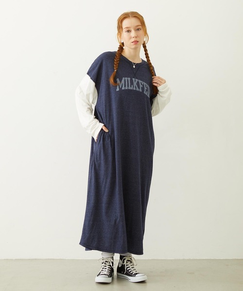 MILKFED.(ミルクフェド)の「COLLEGE LOGO LONG DRESS(ワンピース・レディース・ブラック/ブラウン/ネイビー・ONE SIZE)」の10枚目の写真