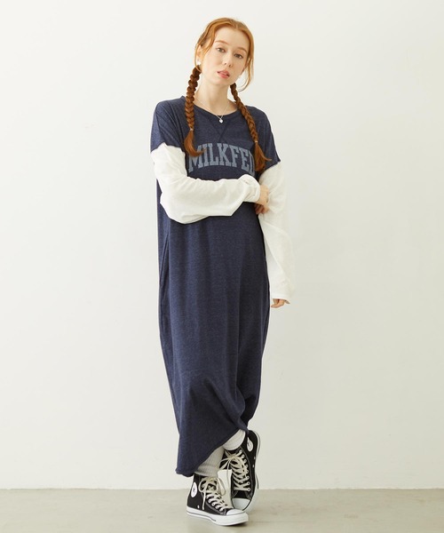 MILKFED.(ミルクフェド)の「COLLEGE LOGO LONG DRESS(ワンピース・レディース・ブラック/ブラウン/ネイビー・ONE SIZE)」の15枚目の写真