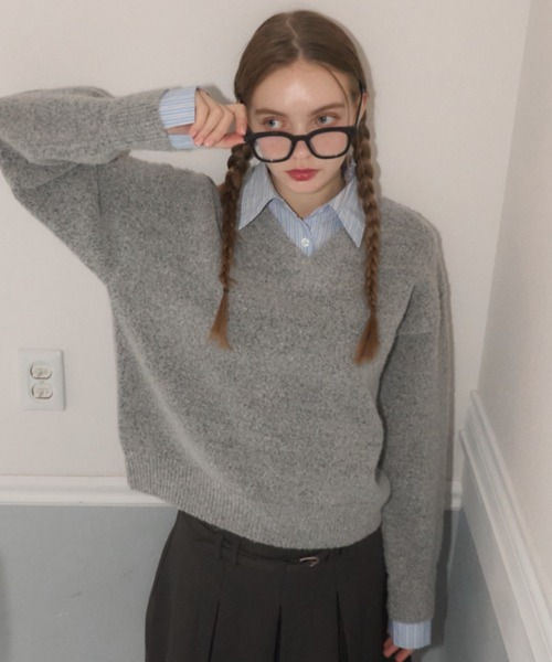 Birthday room（バースデイルーム）の「衿付きもちもちニット/soft knit with collar（ニット/セーター・レディース・グレー/ネイビー・FREE）」の2枚目の写真