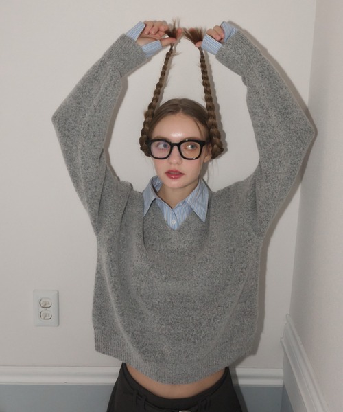 Birthday room（バースデイルーム）の「衿付きもちもちニット/soft knit with collar（ニット/セーター・レディース・グレー/ネイビー・FREE）」の14枚目の写真