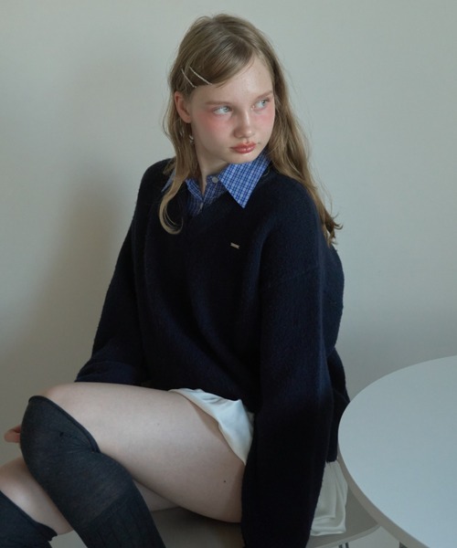 Birthday room（バースデイルーム）の「衿付きもちもちニット/soft knit with collar（ニット/セーター・レディース・グレー/ネイビー・FREE）」の6枚目の写真