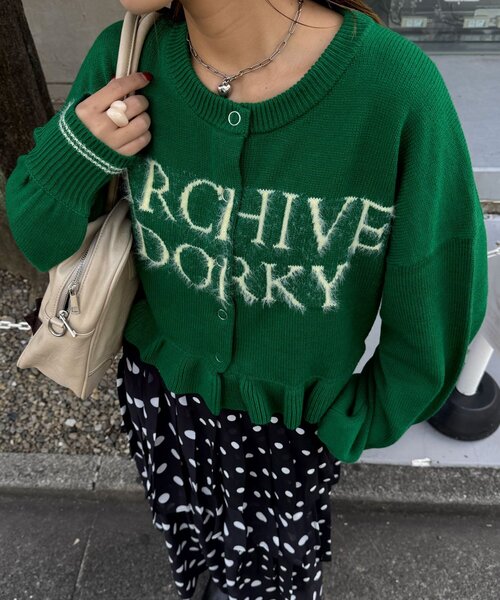 CIAOPANIC（チャオパニック）の「シャギー配色ロゴフリルニットカーディガン（カーディガン/ボレロ・レディース・イエロー/ネイビー/ブラウン/グリーン/グレー/ホワイト・ONE SIZE）」の10枚目の写真