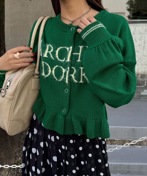 CIAOPANIC（チャオパニック）の「シャギー配色ロゴフリルニットカーディガン（カーディガン/ボレロ・レディース・イエロー/ネイビー/ブラウン/グリーン/グレー/ホワイト・ONE SIZE）」の12枚目の写真