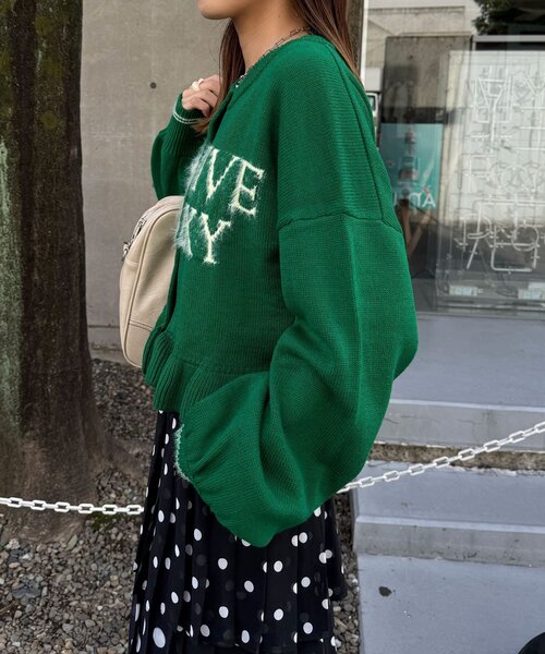 CIAOPANIC（チャオパニック）の「シャギー配色ロゴフリルニットカーディガン（カーディガン/ボレロ・レディース・イエロー/ネイビー/ブラウン/グリーン/グレー/ホワイト・ONE SIZE）」の13枚目の写真