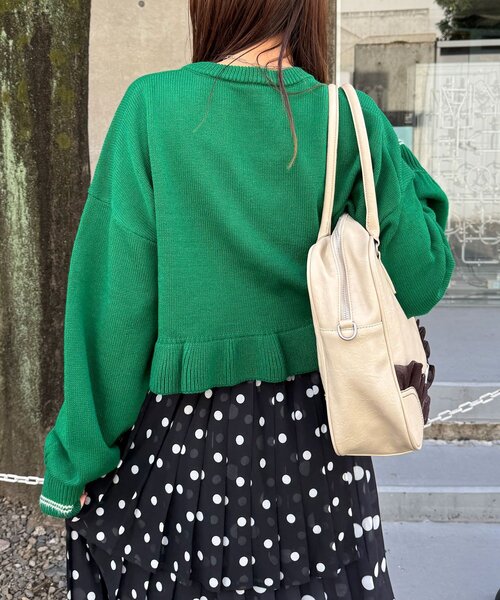 CIAOPANIC（チャオパニック）の「シャギー配色ロゴフリルニットカーディガン（カーディガン/ボレロ・レディース・イエロー/ネイビー/ブラウン/グリーン/グレー/ホワイト・ONE SIZE）」の14枚目の写真