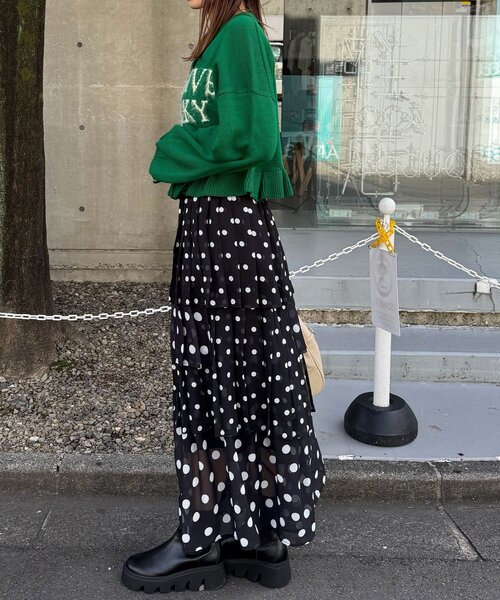 CIAOPANIC（チャオパニック）の「シャギー配色ロゴフリルニットカーディガン（カーディガン/ボレロ・レディース・イエロー/ネイビー/ブラウン/グリーン/グレー/ホワイト・ONE SIZE）」の16枚目の写真