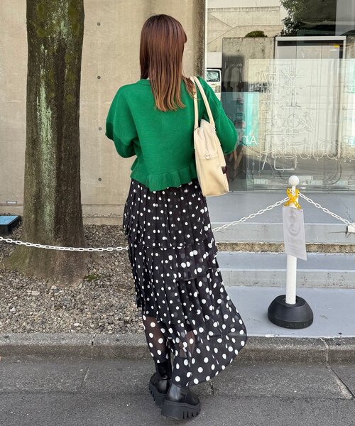 CIAOPANIC（チャオパニック）の「シャギー配色ロゴフリルニットカーディガン（カーディガン/ボレロ・レディース・イエロー/ネイビー/ブラウン/グリーン/グレー/ホワイト・ONE SIZE）」の17枚目の写真