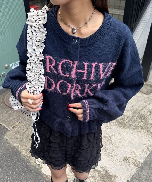 CIAOPANIC（チャオパニック）の「シャギー配色ロゴフリルニットカーディガン（カーディガン/ボレロ・レディース・イエロー/ネイビー/ブラウン/グリーン/グレー/ホワイト・ONE SIZE）」の18枚目の写真