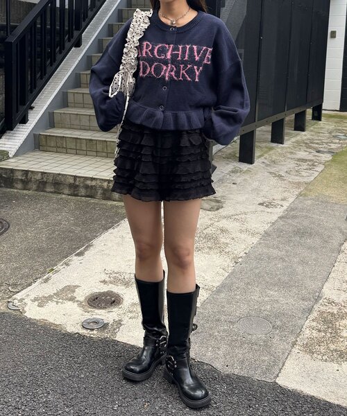 CIAOPANIC（チャオパニック）の「シャギー配色ロゴフリルニットカーディガン（カーディガン/ボレロ・レディース・イエロー/ネイビー/ブラウン/グリーン/グレー/ホワイト・ONE SIZE）」の21枚目の写真