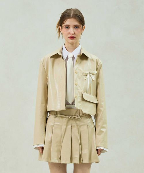 ARI(アリ)の「MOLLY LEATHER CROP JACKET / BEIGE(ライダースジャケット・レディース・ベージュ・FREE)」の1枚目の写真