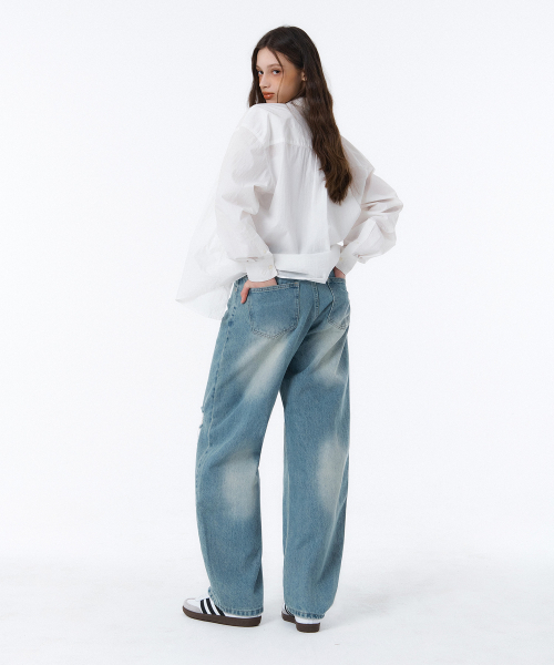 RANDOMOFF（ランダムオフ）の「BTB : RAW EDGE BALLOON JEANGS [LIGHT BLUE]（デニムパンツ・レディース・ライトブルー・X-SMALL/SMALL/MEDIUM/LARGE）」の2枚目の写真