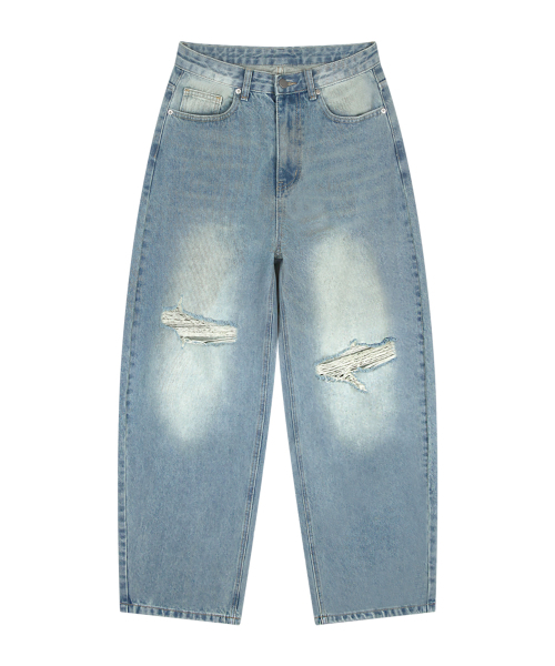 RANDOMOFF（ランダムオフ）の「BTB : RAW EDGE BALLOON JEANGS [LIGHT BLUE]（デニムパンツ・レディース・ライトブルー・X-SMALL/SMALL/MEDIUM/LARGE）」の4枚目の写真