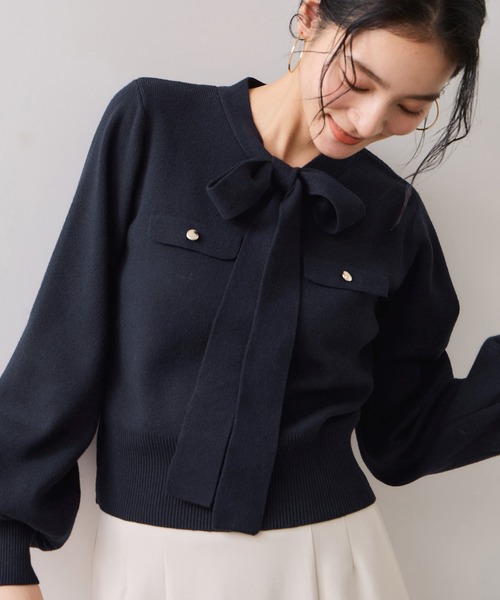 VIS（ビス）の「ニットリボン付きプルオーバー（ニット/セーター・レディース・オフホワイト/ブラック/ブルー系その他・FREE）」の3枚目の写真