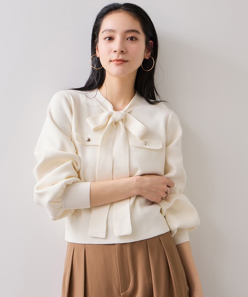 VIS（ビス）の「ニットリボン付きプルオーバー（ニット/セーター・レディース・オフホワイト/ブラック/ブルー系その他・FREE）」の4枚目の写真