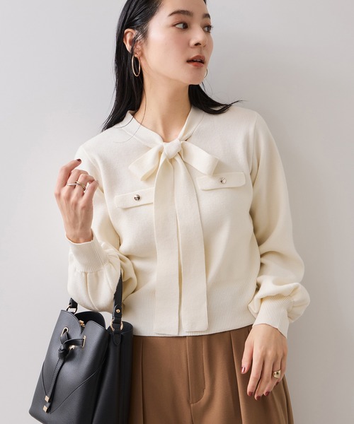 VIS（ビス）の「ニットリボン付きプルオーバー（ニット/セーター・レディース・オフホワイト/ブラック/ブルー系その他・FREE）」の5枚目の写真