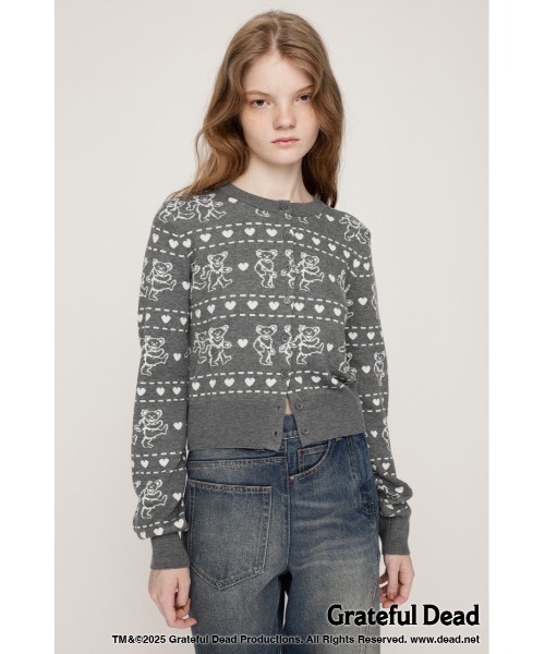 SLY(スライ)の「Grateful Dead x SLY KNIT C/D グレイトフルデッド スライ ニットカーディガン 秋服 冬服(カーディガン/ボレロ・レディース・杢グレー/ブラック/レッド・FREE)」の1枚目の写真