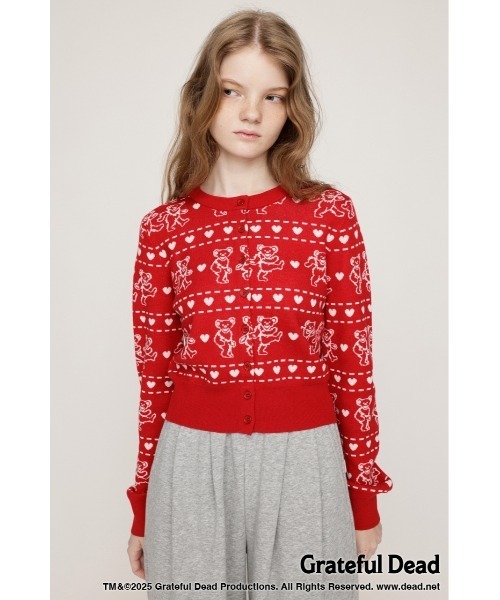 SLY(スライ)の「Grateful Dead x SLY KNIT C/D グレイトフルデッド スライ ニットカーディガン 秋服 冬服(カーディガン/ボレロ・レディース・杢グレー/ブラック/レッド・FREE)」の3枚目の写真