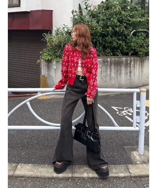 SLY(スライ)の「Grateful Dead x SLY KNIT C/D グレイトフルデッド スライ ニットカーディガン 秋服 冬服(カーディガン/ボレロ・レディース・杢グレー/ブラック/レッド・FREE)」の18枚目の写真