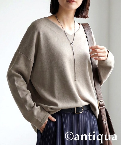 antiqua(アンティカ)の「シュッと美 起毛 リブ トップス(Tシャツ/カットソー・レディース・ブルー/ブラック系その他/グレー系その他/ブラック/アイボリー/レッド系その他/レッド/パープル系その他/ベージュ系その他/ホワイト系その他/パープル/ブルー系その他/ベージュ/ダークグレー・ONESIZE)」の7枚目の写真