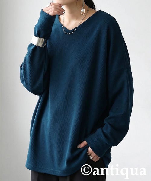 antiqua(アンティカ)の「シュッと美 起毛 リブ トップス(Tシャツ/カットソー・レディース・ブルー/ブラック系その他/グレー系その他/ブラック/アイボリー/レッド系その他/レッド/パープル系その他/ベージュ系その他/ホワイト系その他/パープル/ブルー系その他/ベージュ/ダークグレー・ONESIZE)」の9枚目の写真