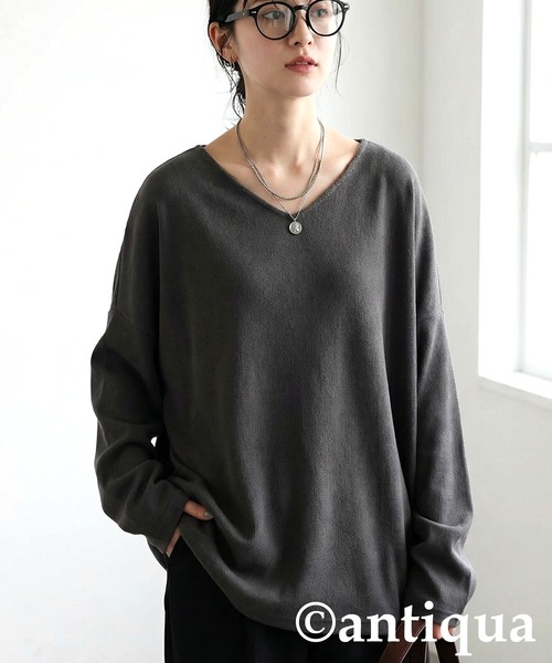 antiqua(アンティカ)の「シュッと美 起毛 リブ トップス(Tシャツ/カットソー・レディース・ブルー/ブラック系その他/グレー系その他/ブラック/アイボリー/レッド系その他/レッド/パープル系その他/ベージュ系その他/ホワイト系その他/パープル/ブルー系その他/ベージュ/ダークグレー・ONESIZE)」の5枚目の写真