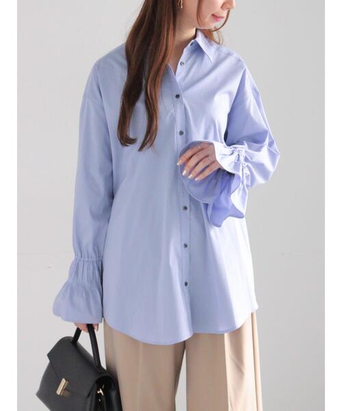 Te chichi(テチチ)の「【宮本茉由着用】ピンタックフレアカフスシャツ(シャツ/ブラウス・レディース・オフホワイト/サックスブルー・F)」の8枚目の写真