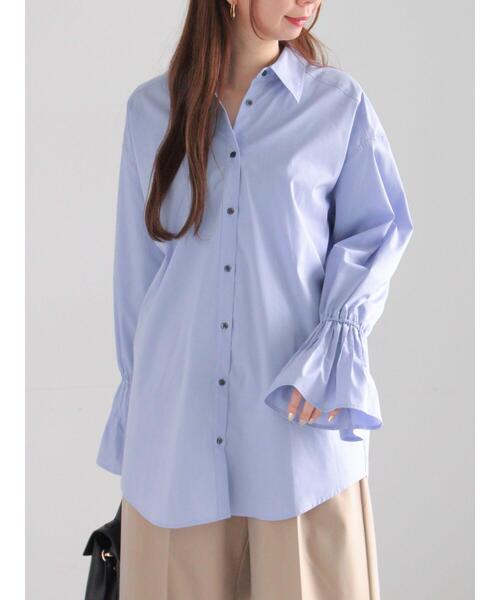 Te chichi(テチチ)の「【宮本茉由着用】ピンタックフレアカフスシャツ(シャツ/ブラウス・レディース・オフホワイト/サックスブルー・F)」の9枚目の写真