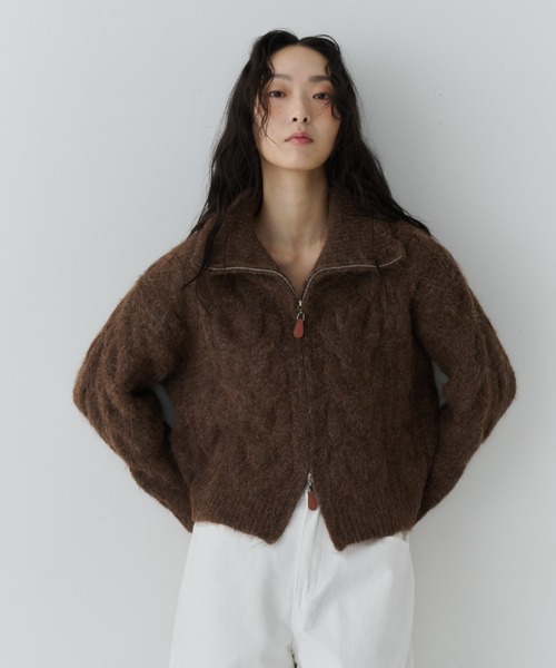 セール】Cable Zip High Neck Knit / ケーブルジップハイネックニット