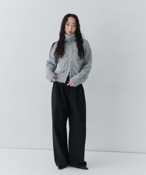 セール】Cable Zip High Neck Knit / ケーブルジップハイネックニット