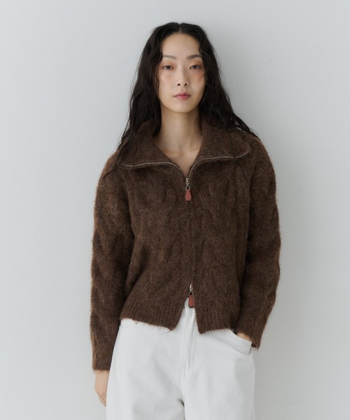 セール】Cable Zip High Neck Knit / ケーブルジップハイネックニット
