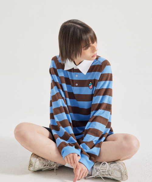 OWURA(オウラ)の「アンバランスラグビーTシャツ_ブルーブラウン(Tシャツ/カットソー・レディース・その他・1/2)」の2枚目の写真