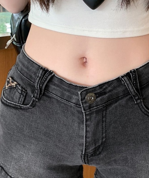 セール】折り返しヒョウ柄デニムショートパンツ（デニムパンツ）｜Riff