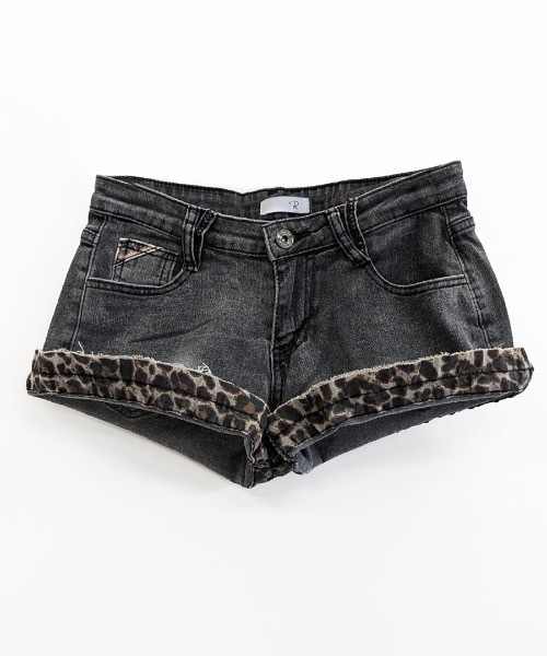 セール】折り返しヒョウ柄デニムショートパンツ（デニムパンツ）｜Riff